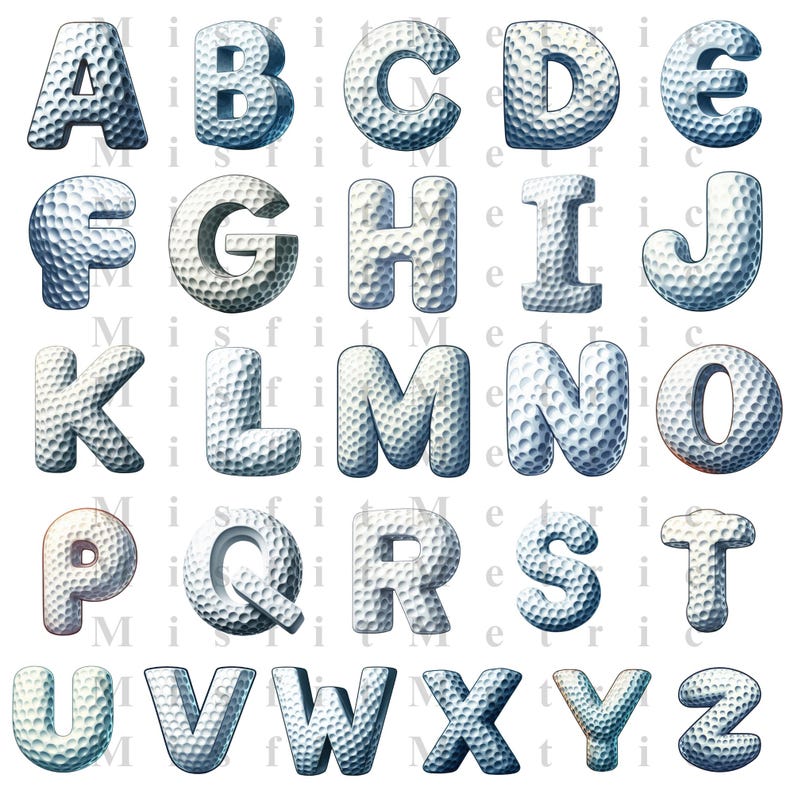 ゴルフボールのアルファベットと数字 PNG A–Z 0–9 | スポーツ文字クリップアート | ゴルフテーマの装飾印刷可能 画像 2