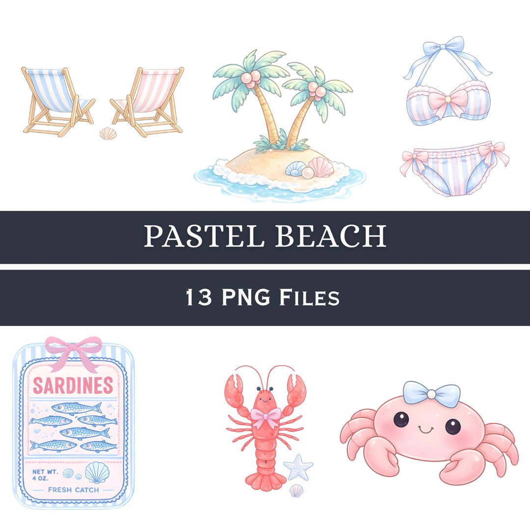 Beach PNG Bundle | Pastel Coastal Clipart | Ocean Elements Graphics ...