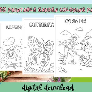 Printable garden coloring book|Whimsical garden adventures | Coloring book|20 pages nature coloring book|Digital Download|Butterfly|GARDEN