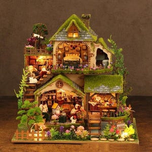 DIY Forest Villa Dollhouse Kit: Miniature Duplex Style Mystery Garden
