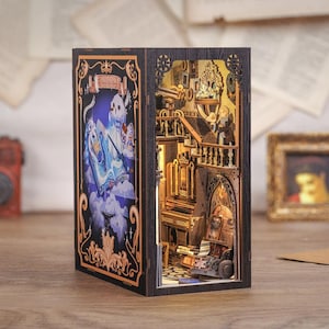 Nebula Rest Room DIY Book Nook Kit | Alchemist Apothecary Miniature Shelf Insert | Magical Book Nook with Lights | Gift for Readers