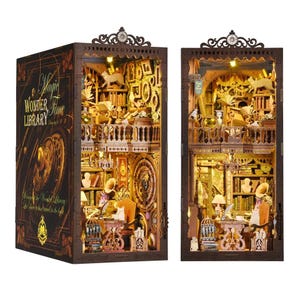 Magic Time Wonder Library DIY Book Nook Kit – Miniature Bookshelf Insert with Enchanting Library Scene & LED Lights