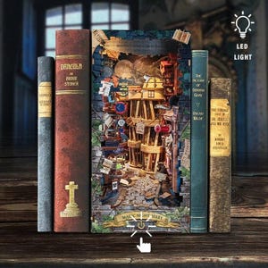 DIY Magic Night Alley Book Nook Kit – Wizard Alley Miniature Diorama with LED Lights – Unique Bookshelf Insert Model Building Kit