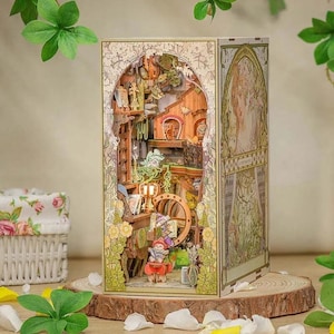 Elves Paradise DIY Book Nook Kit | The Alchemist-Inspired 3D Miniature Bookshelf Insert | Wooden Diorama for Gift & Decor