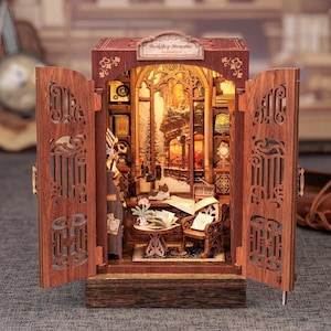 Bookshop Memories DIY Book Nook Kit - Library Bookshelf Insert Decorative Bookends - Handmade Miniature Book Room
