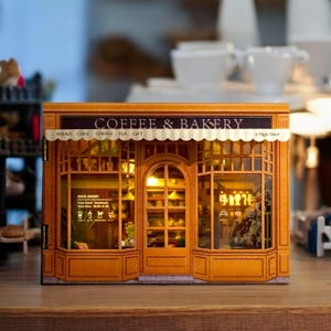 DIY French Bakery and Coffee Shop Book Nook Kit – Miniature Diorama for Bookshelf Decor, Dollhouse Kit & Bookworm Gift