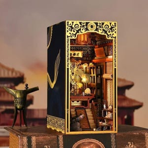 DIY Book Nook Kit – The Emperor’s Study Dragon Castle Scene | Royal Bookshelf Insert | Medieval Bookend | Miniature Decor