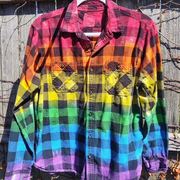 Medium Rainbow Plaid Flannel Tie Dye