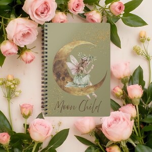 Cuaderno estilo cottagecore, diario de tapa blanda con espiral Moon Child, A5, papelería de brujas, diario mágico, agenda bohemia