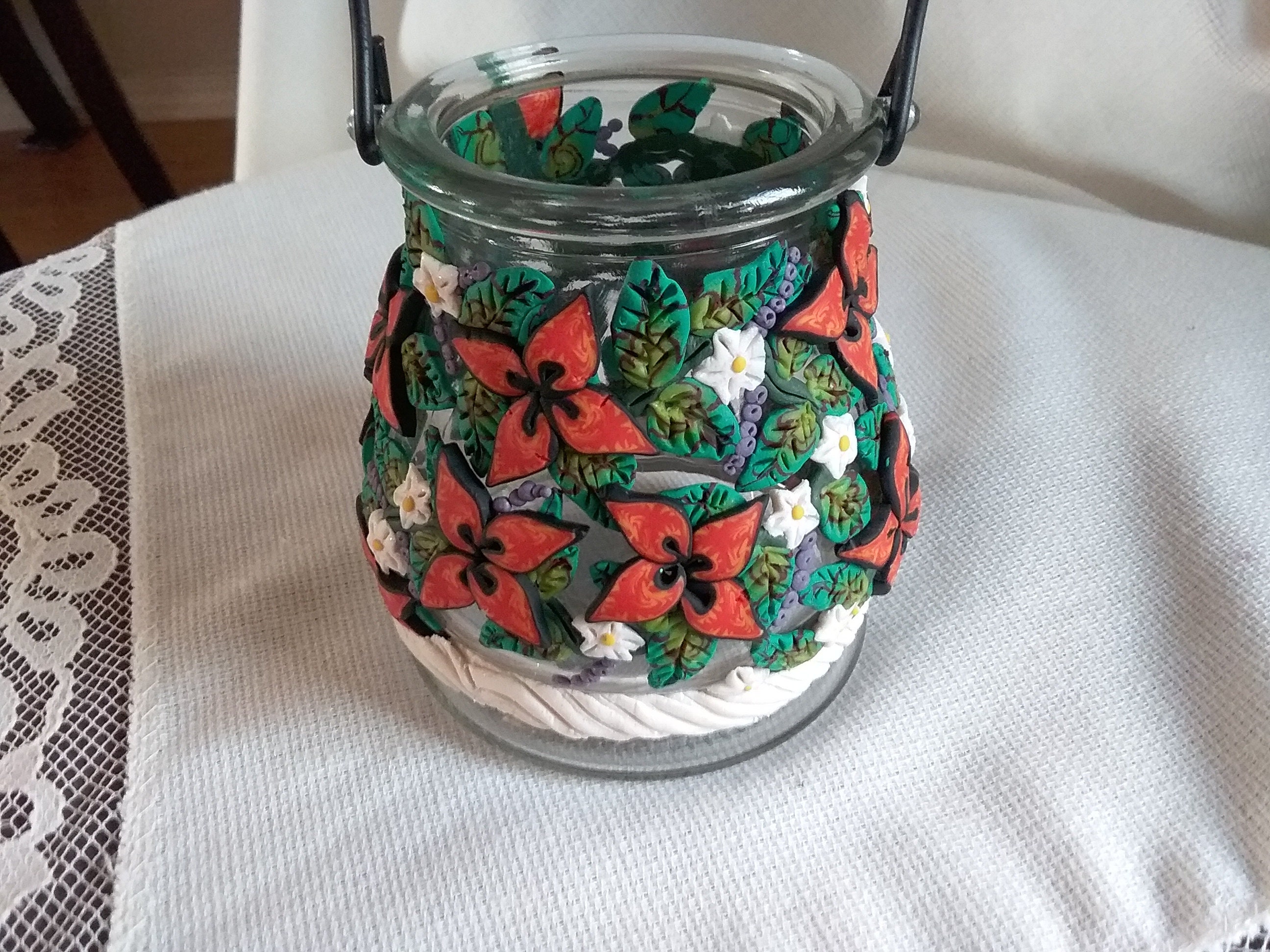 Candle Holder Jar with Orange Flowers Candle Lantern Etsy