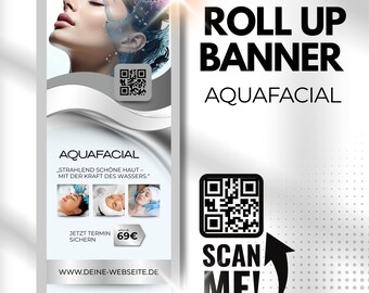 ロールアップバナー アクアフェイシャル、デジタル名刺 | QRコード | Canvaテンプレート | ビューティースタジオデザイン | デジタルダウンロード