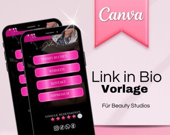 プロフィール欄リンク用Canvaテンプレート｜ビューティースタジオテンプレート｜Instagramプロフィールリンク｜永久メイク、化粧品、まつげエクステ、ネイルサロン｜編集可能なCanvaテンプレート