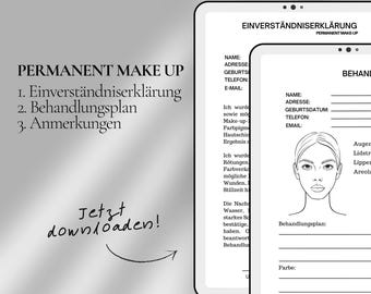 Permanent Make up Einverständniserklärung, Behandlungsplan, Anmerkungen