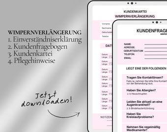 Eyelash extension consent form, customer questionnaire, care instructions