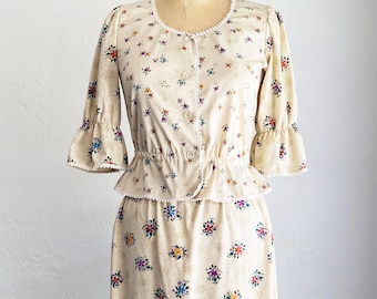 Conjunto de top y falda vintage de los años 70, estilo cottagecore, estampado floral, estilo bohemio, tallas S