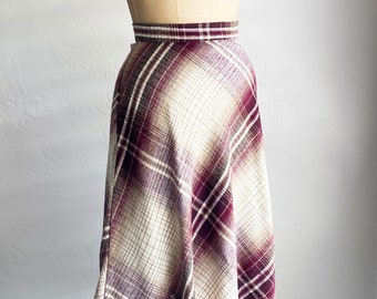 Vintage 1970s Plaid Wool Blend A-line Skirt XS