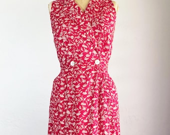 Vestido cruzado de rayón con estampado floral rojo y blanco, estilo vintage de los años 80, talla XS/S