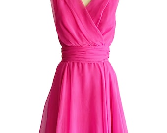 Vestido de gasa rosa de los años 60, ajustado y acampanado, con corpiño cruzado, vestido de fiesta Miss Elliette M