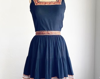 Conjunto de vestido de patio vintage de los años 50, top y falda, ropa vaquera blanca y negra, talla S