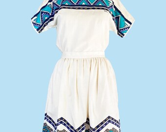 Vintage 1970s Top & Skirt Set Screen Printed Southwestern Miss Shaheen S