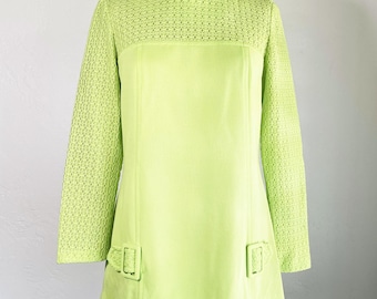 Vintage 1960s Lime Green Micro Mini Dress Space Age Top L