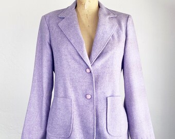 Blazer de lana color lavanda morado de los años 70, chaqueta vintage talla S/M