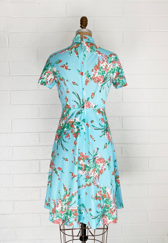 1970s Vintage Floral Print Mod Blue Dress Short S… - image 6