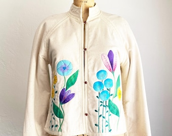 1960s Vintage Handmade Painted Quilted Jacket S/M