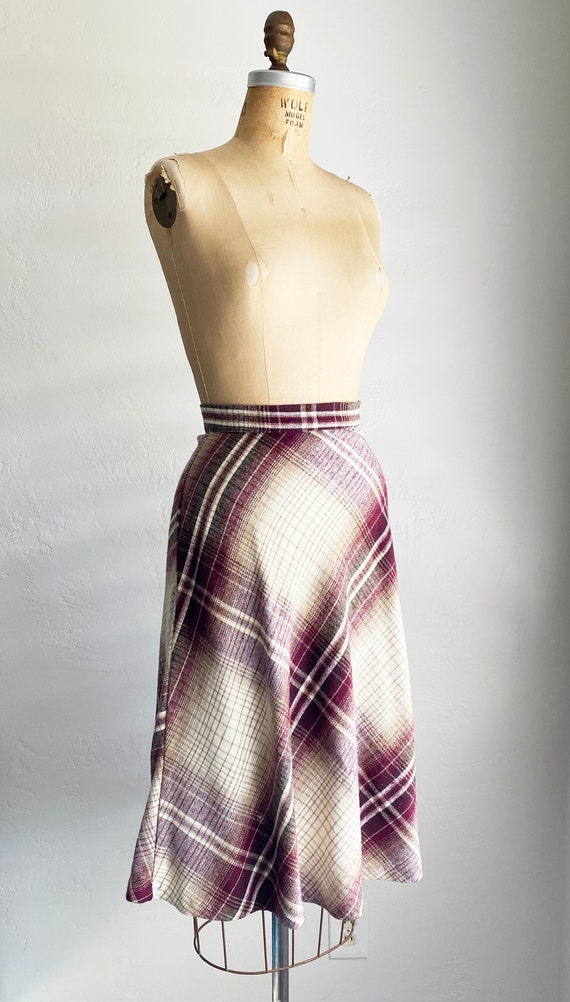 Vintage 1970s Plaid Wool Blend A-line Skirt XS