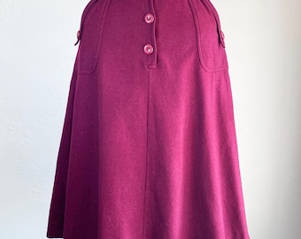 Falda vintage de lana burdeos de corte A de los años 70 y 40 (talla XS)