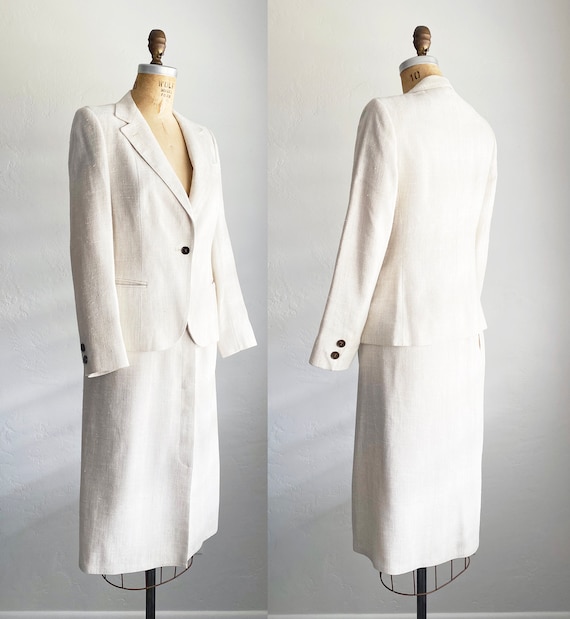 1970s Vintage Suit Jacket & Skirt Set Cream Herri… - image 2