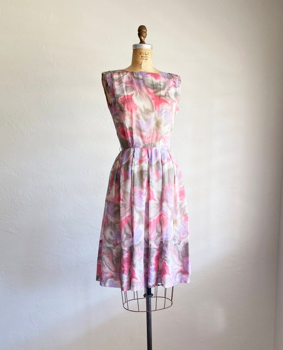 1960s Vintage Pastel Watercolor Floral Print Pink Spr… - Gem