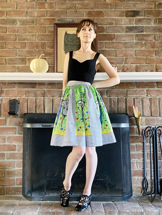 Vintage Scarecrow Print Skirt 1950s Novelty Fabri… - image 3