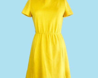 Robe trapèze jaune en laine, manches courtes, style Mod années 60, tailles S/M