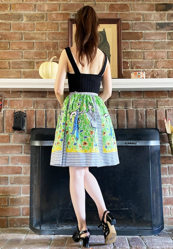 Vintage Scarecrow Print Skirt 1950s Novelty Fabri… - image 4