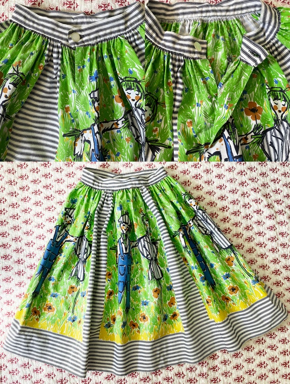 Vintage Scarecrow Print Skirt 1950s Novelty Fabri… - image 5