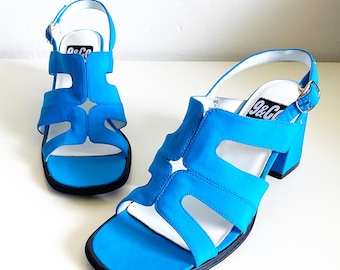 Vintage 1990s Bright Blue Slingback Sandal Heels 6.5