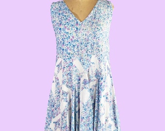 Vintage 1990s Floral Patchwork Summer Mini Dress White & Blue Y2k S