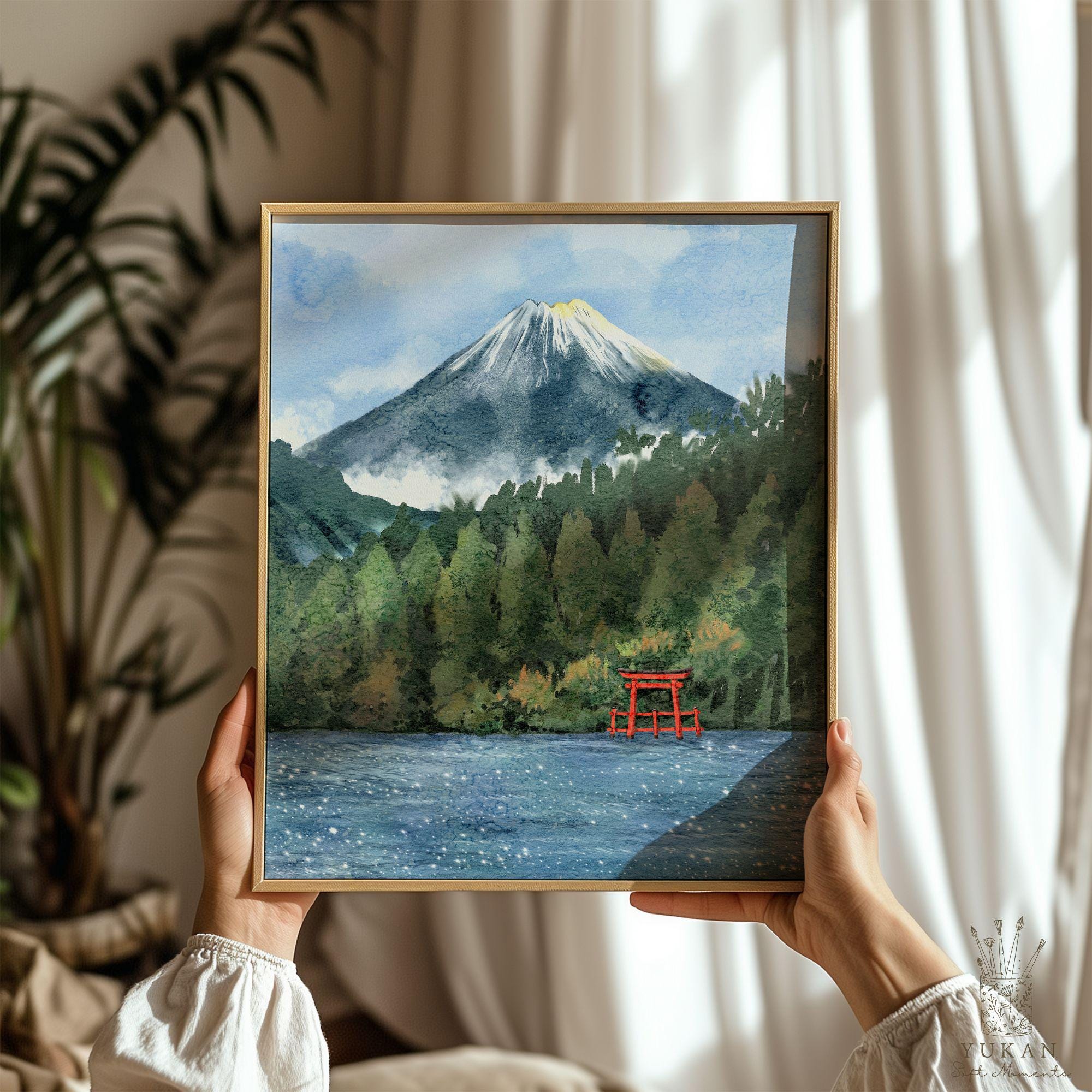 Mount Fuji Art Print, Japan Landscape Wall Art, Torii Gate Watercolor ...
