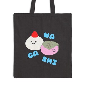 Kawaii Japan Wagashi Cotton Canvas Tote Bag - Japanese Sweet Treats Shoulder Bag, Cute Anime Aesthetic Market Tote, Reusable Shopping Purse,