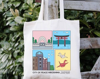 Hiroshima Peace Memorial Park Tote Bag Miyajima Tote Bag paper crane shopping bag  japan Travel Gift for japan lover travel memory