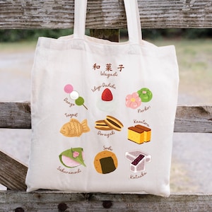 Japanese Wagashi Tote Bag, Cute Eco-Friendly Bag, Gift for Japan Lovers, Shopping Bag, Kawaii Bag for Students, Japan tote