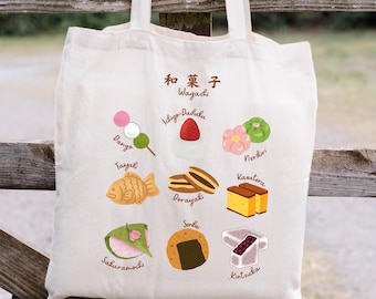 Japanese Wagashi Tote Bag, Cute Eco-Friendly Bag, Gift for Japan Lovers, Shopping Bag, Kawaii Bag for Students, Japan tote