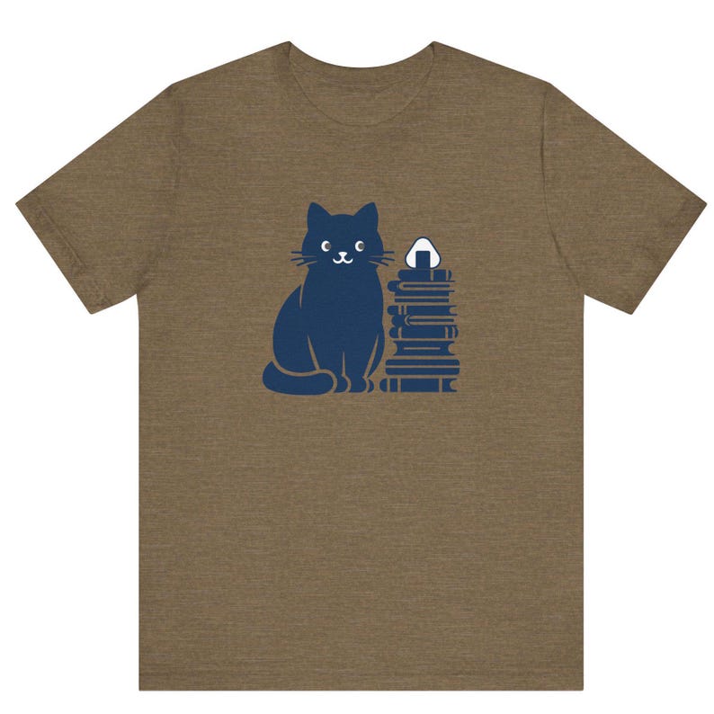 Japanese Cat Tee Kawaii Japanese T-Shirt Cute Kitty Shirt Anime Top Japan travel outfit Cute black cat Tshirt Onigiri shirt image 3