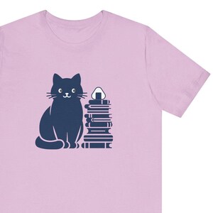Japanese Cat Tee Kawaii Japanese T-Shirt Cute Kitty Shirt Anime Top Japan travel outfit Cute black cat Tshirt Onigiri shirt image 1