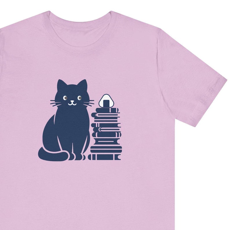 Japanese Cat Tee Kawaii Japanese T-Shirt Cute Kitty Shirt Anime Top Japan travel outfit Cute black cat Tshirt Onigiri shirt image 1
