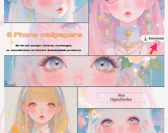 6 Phone Wallpapers, Background Styles | Digital Downloads | Rabbit ear headband,Usamimi | Digital art,adorable