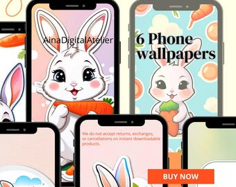 6 Phone Wallpaper, Background Styles | Digital Downloads | Cute rabbit | Digital art,Kawaii and playful design