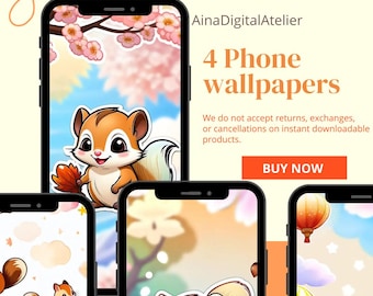 4 Phone Wallpaper, Background Styles | Digital Downloads | Cute Animals | Digital art,Kawaii and playful design
