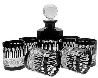 Set di decanter e bicchieri da whisky francese in cristallo nero MaRika